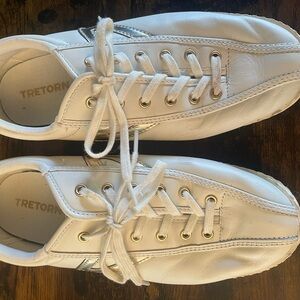 Tretorn White Leather Sneakers with Gold Eyelets